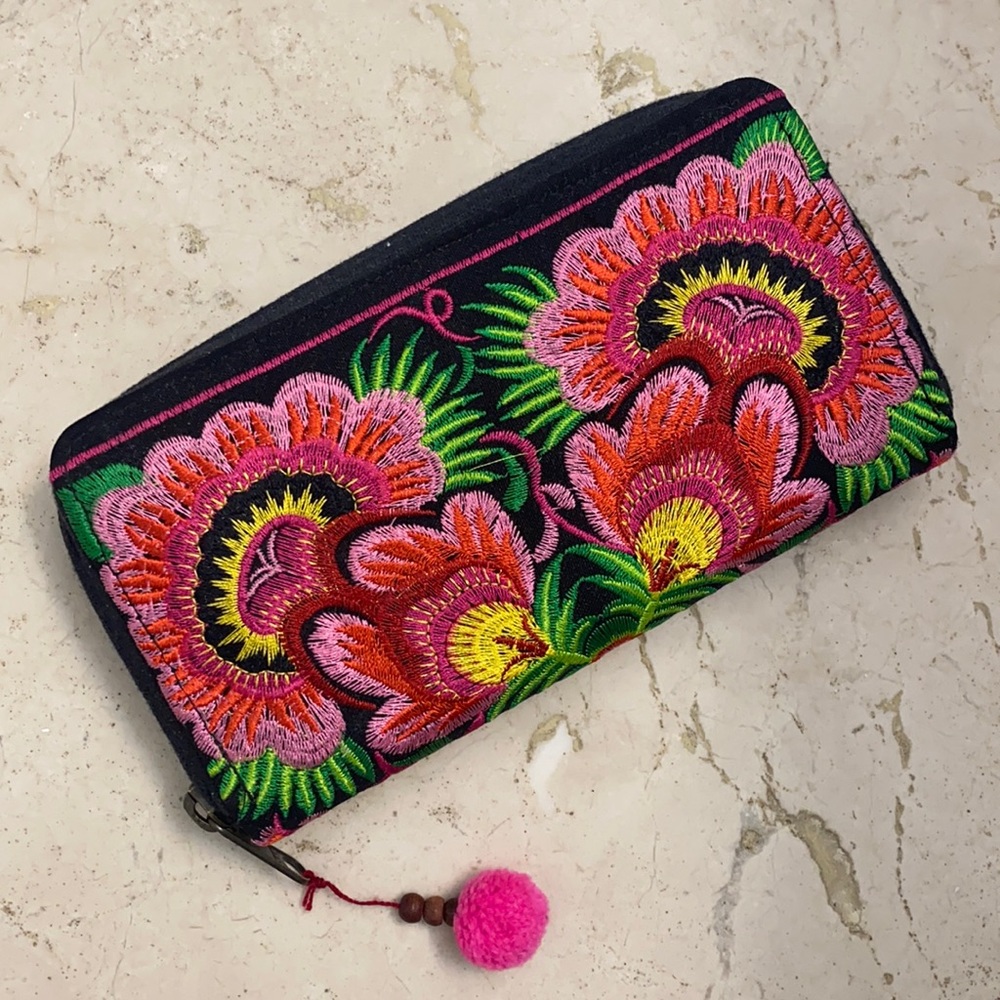 Unique floral embroidered wallet
